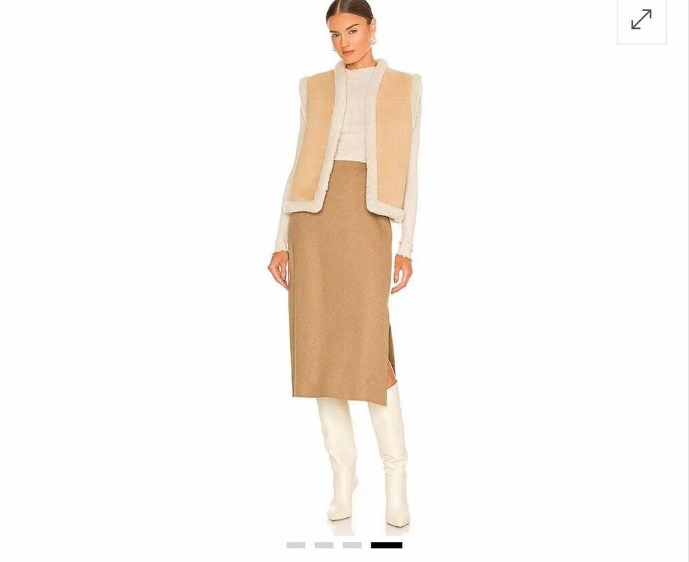 Vince $325 Brushed Flannel Side Slit Slip Wool Blend Skirt Taupe Size 16 NWT